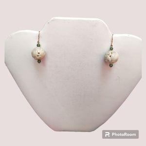 PAIR OF FOCAL POINT HAND CARVED 40 MM LENGTH ROUND DROP JADE / JADITE EARRINGS